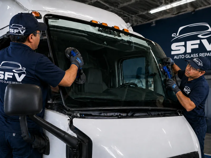 SFV Auto Glass technician sealing the trim along a windshield